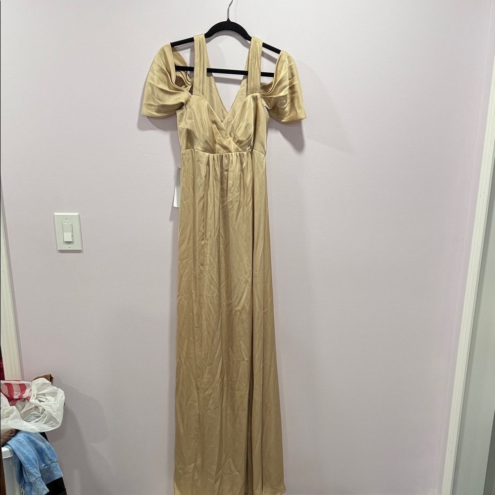 Azazie Champagne satin dress